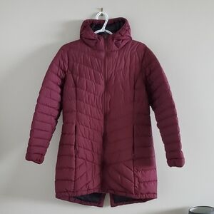 Lole Women's Quilted Long Puffer Duck Down Coat Jacket Deep Burgundy Size L